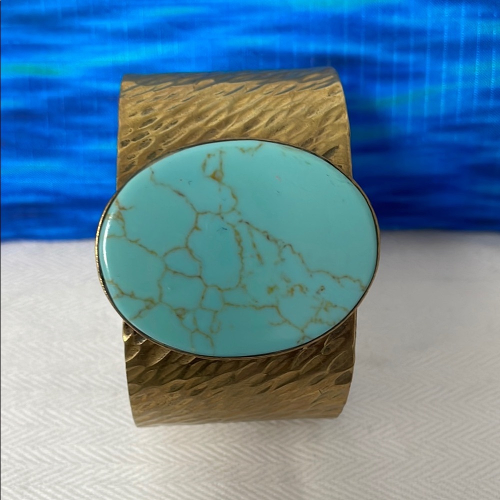 Hammered Gold Cuff with Turquoise Stone